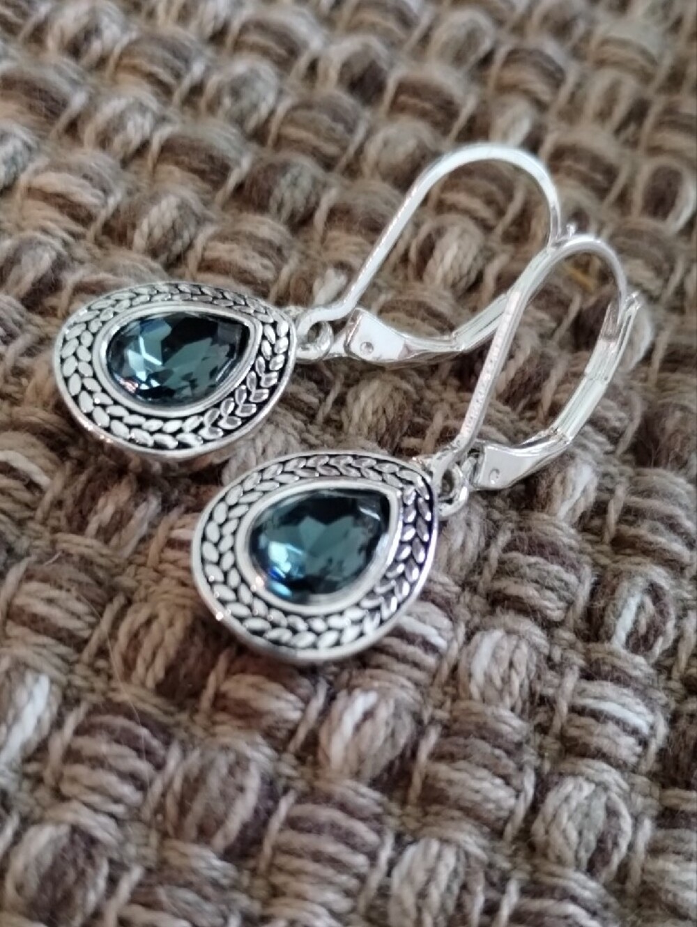 Silver Teardrop Earrings with Blue-Green Gemstone